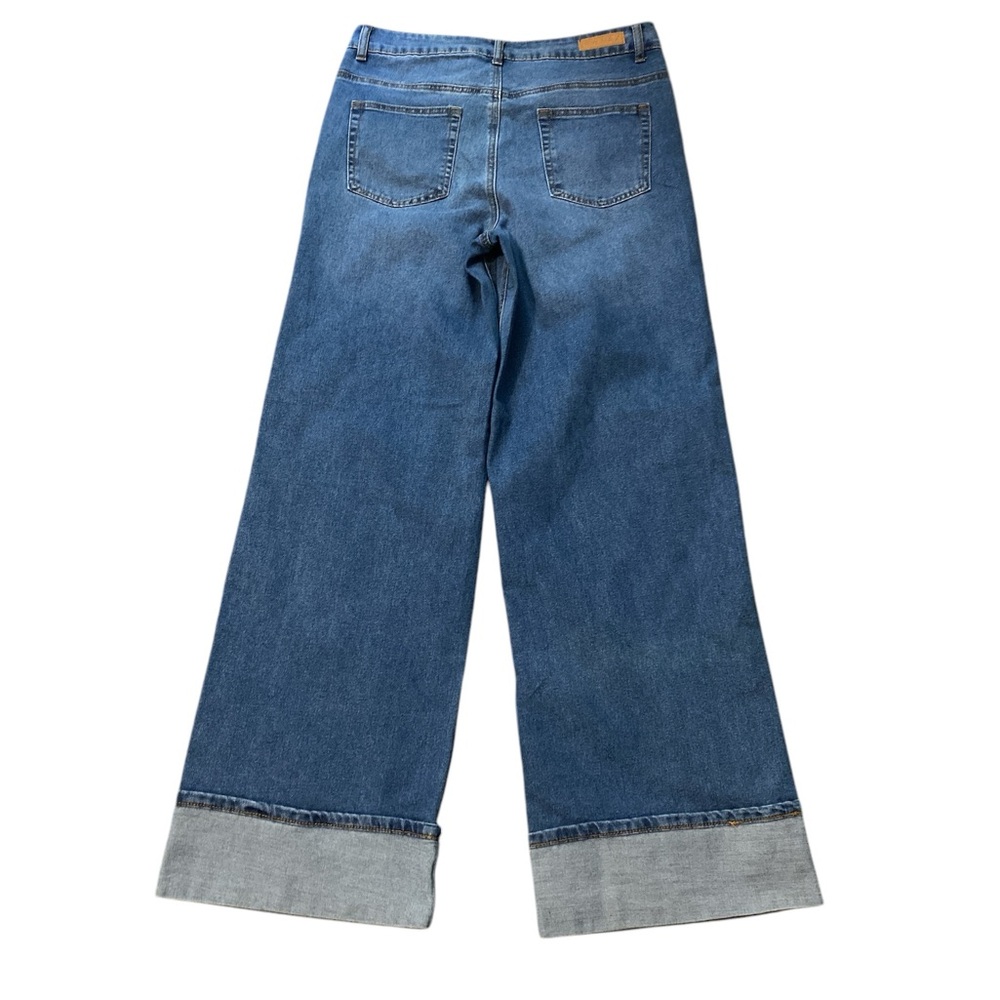 New Max Women’s Wide Leg Baggy Jeans Size 10 High Rise Cuffed Hem Blue Jeans 90s - Picture 14 of 15